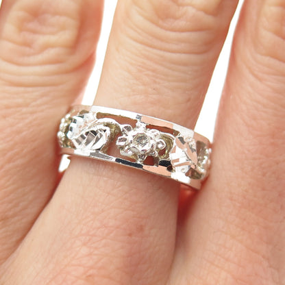 CHAPAL ZENRAY 925 Sterling Silver Vintage Flower Band Ring Size 8.25