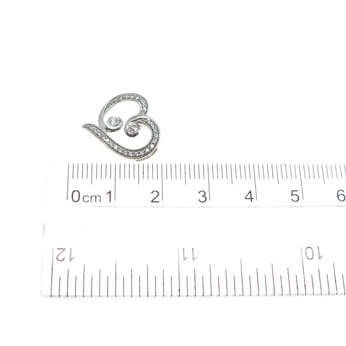 925 Sterling Silver Round-Cut C Z Heart Minimalist Slide Charm Pendant