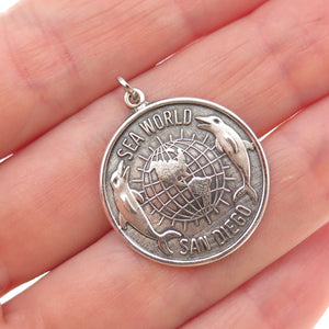 Beau 925 Sterling Silver Vintage Sea World San Diego Oxidized Charm Pendant