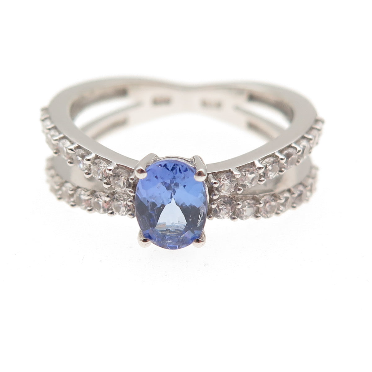 Chuck Clemency 925 Sterling Silver Real Tanzanite & White Topaz Ring Size 8.25
