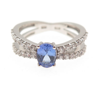 Chuck Clemency 925 Sterling Silver Real Tanzanite & White Topaz Ring Size 8.25