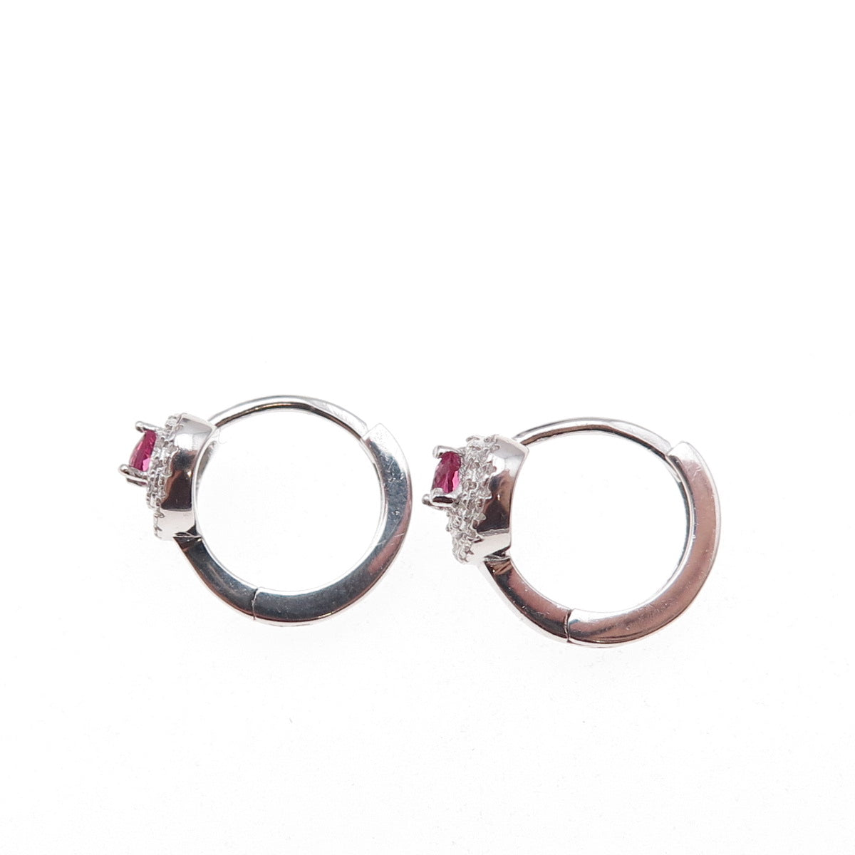 925 Sterling Silver Pink & White C Z Hoop Earrings