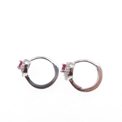 925 Sterling Silver Pink & White C Z Hoop Earrings