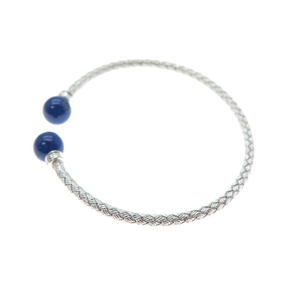 925 Sterling Silver Vintage Peru Real Lapis Braided Adjustable Bracelet 6.25"