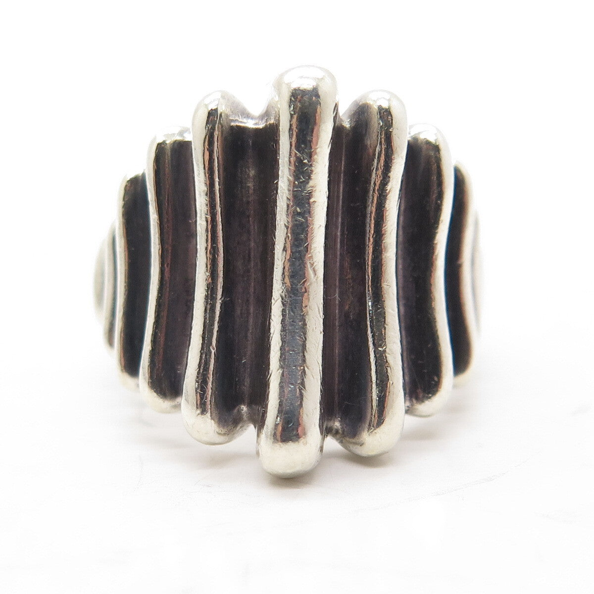 925 Sterling Silver Vintage Fence Ribbed Ring Size 7