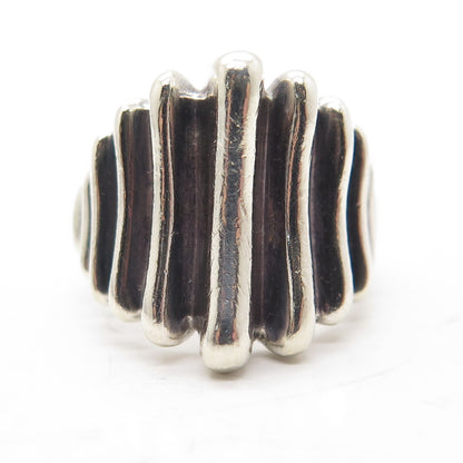 925 Sterling Silver Vintage Fence Ribbed Ring Size 7