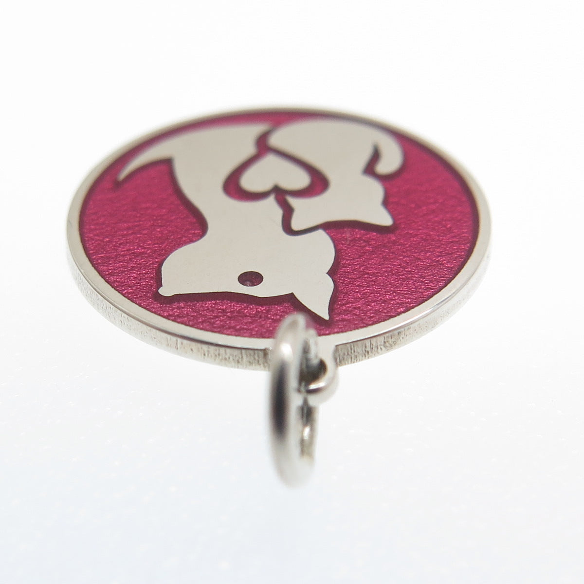 925 Sterling Silver Pink Enamel Cat & Dog Friendship Minimalist Charm Pendant