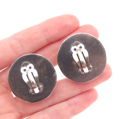 925 Sterling Vintage Mexico Modernist Crisscross Oxidized Clip On Earrings