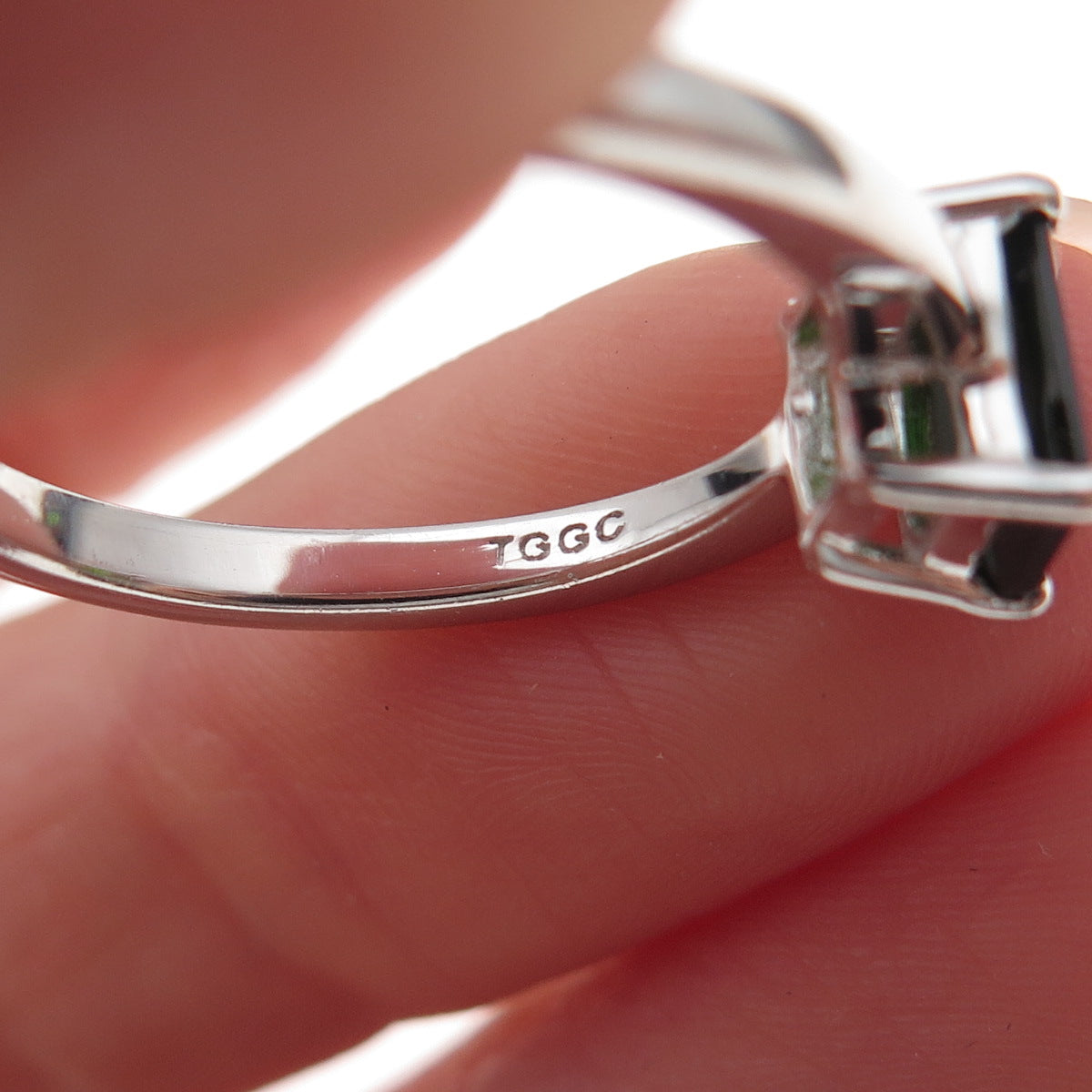 925 Sterling Silver Real Emerald-Cut Chrome Diopside Ring Size 8