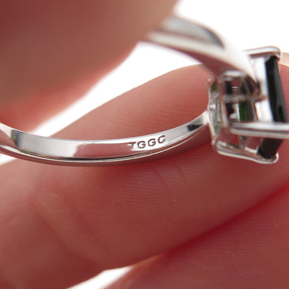 925 Sterling Silver Real Emerald-Cut Chrome Diopside Ring Size 8