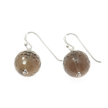 BARSE 925 Sterling Silver Vintage Real Smoky Quartz Ball Beads Earrings