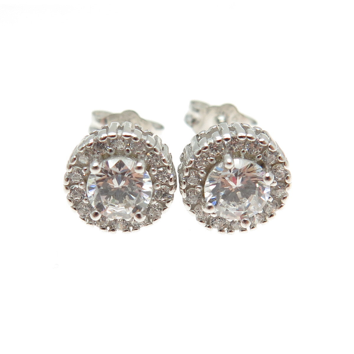925 Sterling Silver Round-Cut C Z Sparkle Stud Earrings