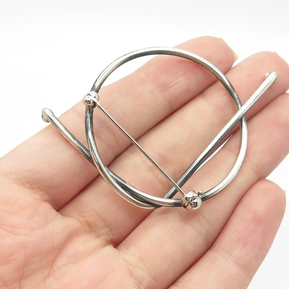 925 Sterling Silver Vintage Handcrafted Modernist Knot Pin Brooch