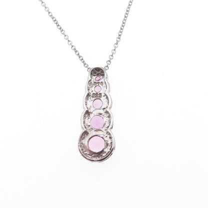 925 Sterling Silver Real Diamond & Pink Topaz Cable Chain Necklace 18"