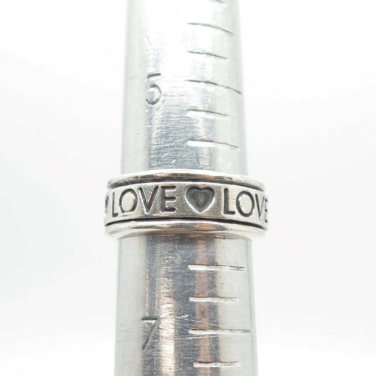 925 Sterling Silver Vintage "Love Love Love" Rotating Band Ring Size 6.25