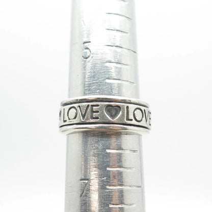 925 Sterling Silver Vintage "Love Love Love" Rotating Band Ring Size 6.25