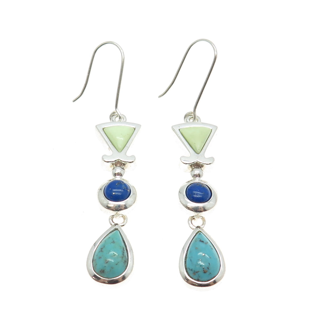 WHITNEY KELLY 925 Sterling Silver Vintage Real Turquoise & Lapis Lazuli Earrings