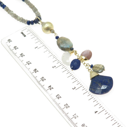 925 Sterling Silver Gold Plated Real Labradorite Lapis & MOP Beaded Necklace 18"