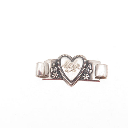 Coro Sterling Silver Antique Art Deco Engraved Mother Heart Bracelet Link Part