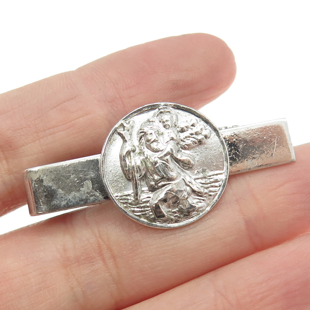CREED 925 Sterling Silver Vintage 1961 Saint Christopher Religious Tie Clip