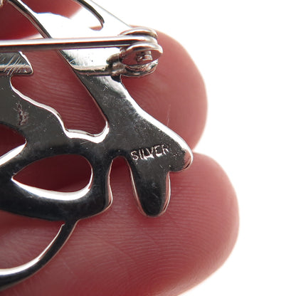 925 Sterling Silver Vintage Engraved Longevity Japanese Character Pin Brooch