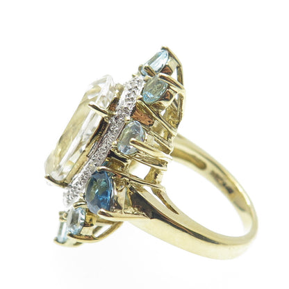 925 Sterling Gold Plated Diamond Accent London Blue & White Topaz Ring Size 7.25