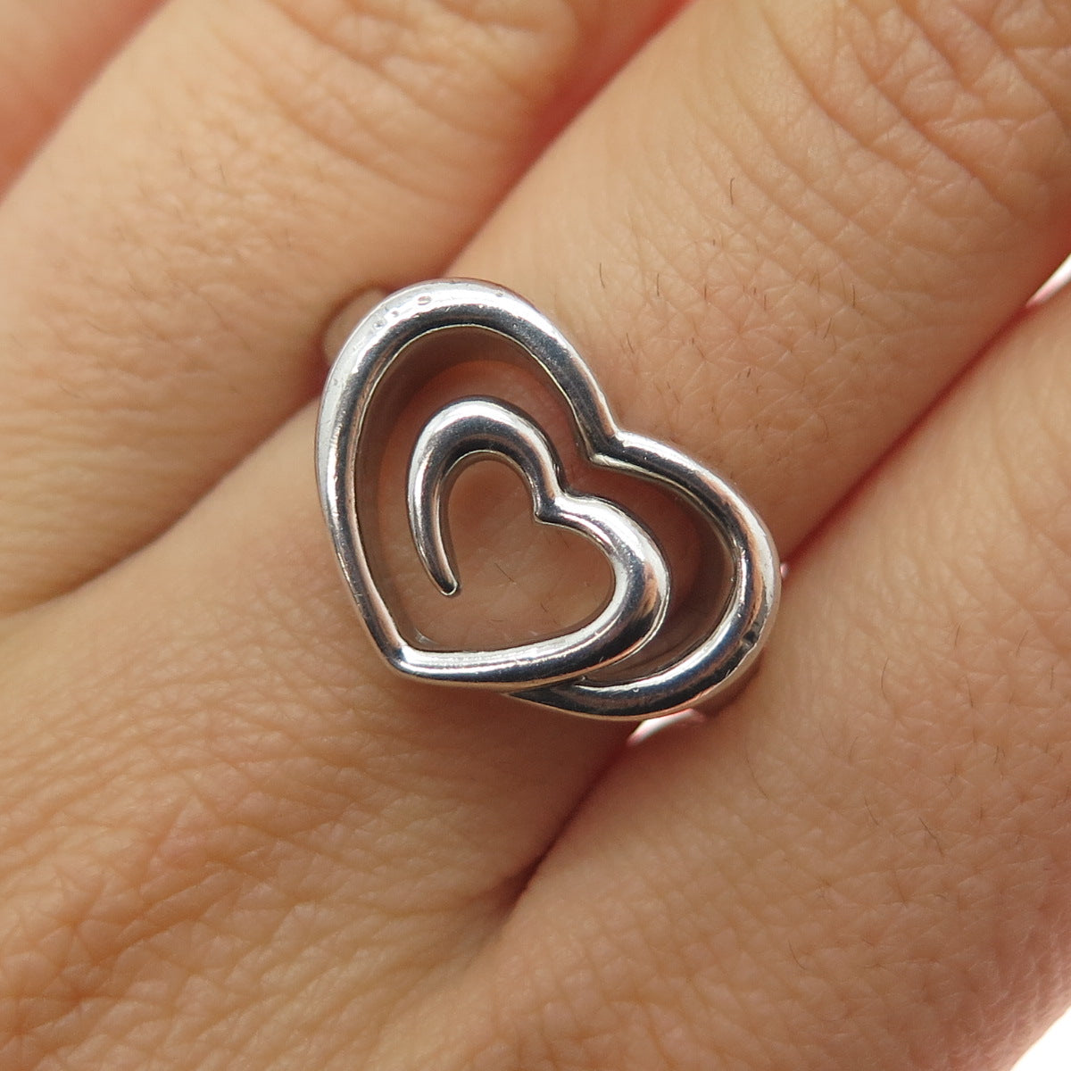 SLV Sadye L Vassil 925 Sterling Silver Vintage Swirl Heart Ring Size 7.25