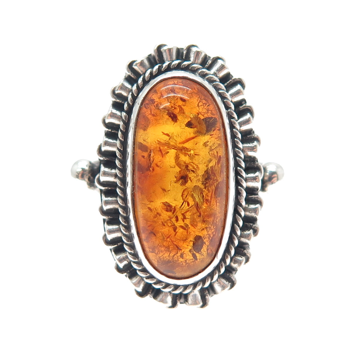 925 Sterling Silver Vintage Real Amber Modernist Oxidized Ring Size 9.5