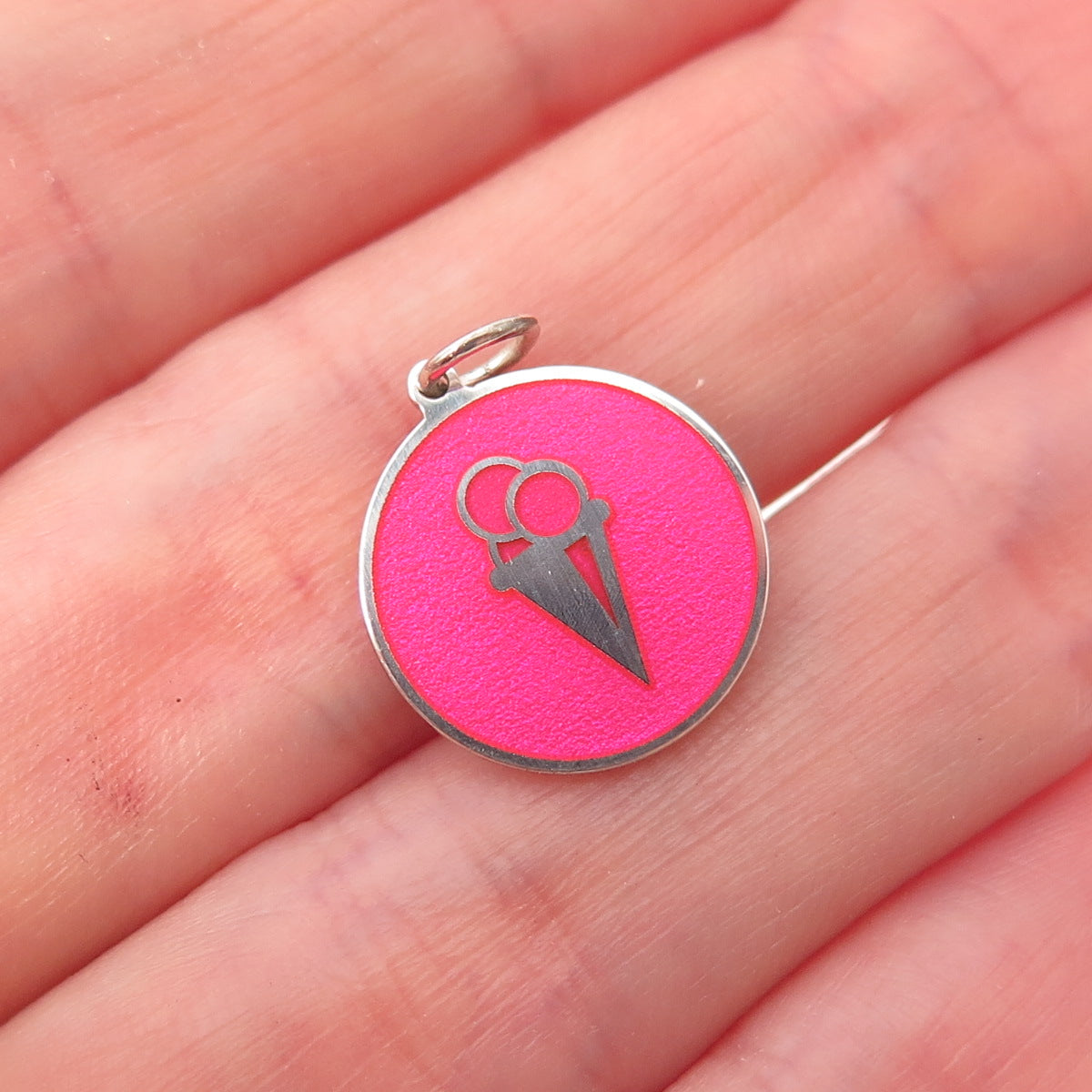 925 Sterling Silver Pink Enamel Ice Cream Charm Pendant