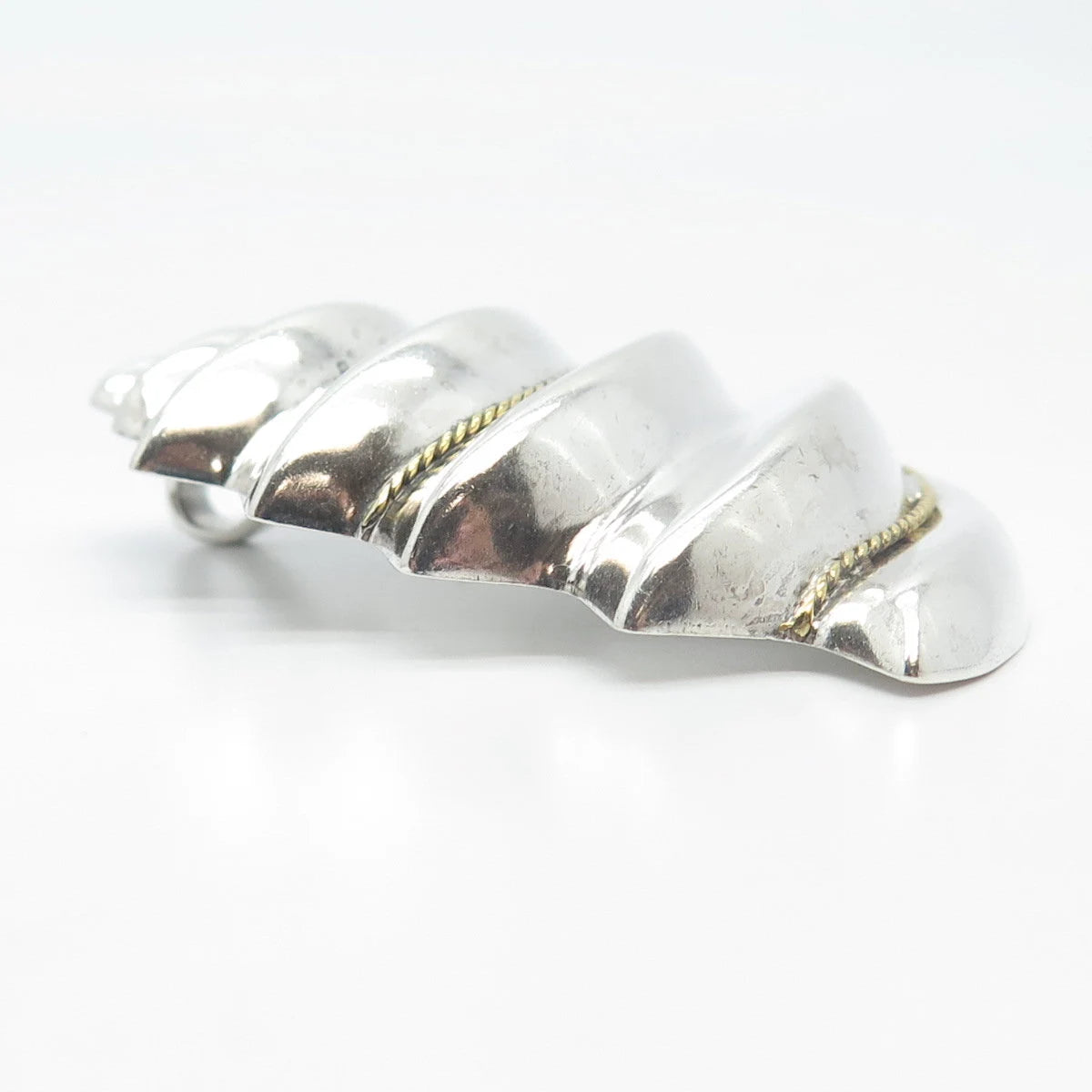 925 Sterling Silver 2-Tone Vintage Mexico Ribbed Pendant