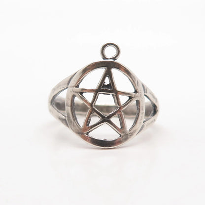 925 Sterling Silver Vintage Star Open Round Ring Size 7.75