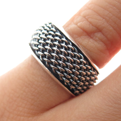 925 Sterling Silver Vintage Mesh Oxidized Band Ring Size 6.5