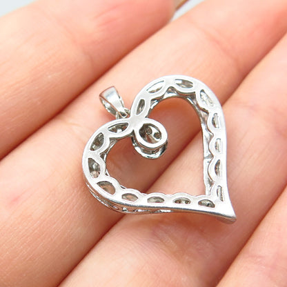 925 Sterling Silver Real White Diamond Open Heart Pendant