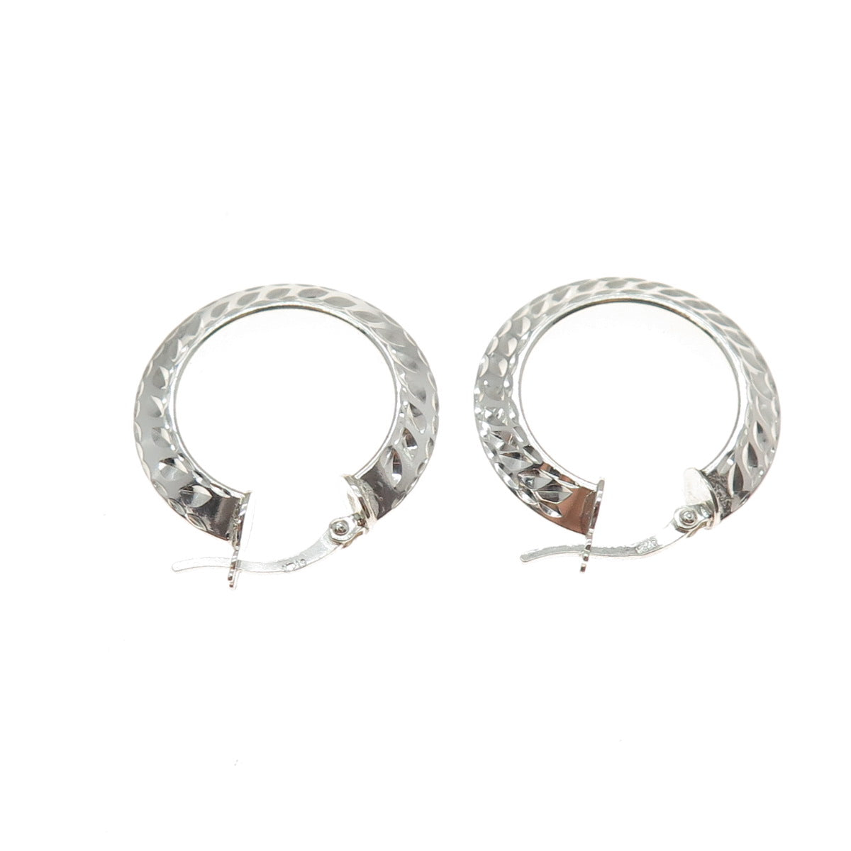 925 Sterling Silver Vintage Diamond-Cut Hoop Earrings