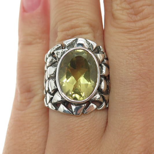 925 Sterling Silver Vintage Real Citrine Nugget Oxidized Ring Size 6