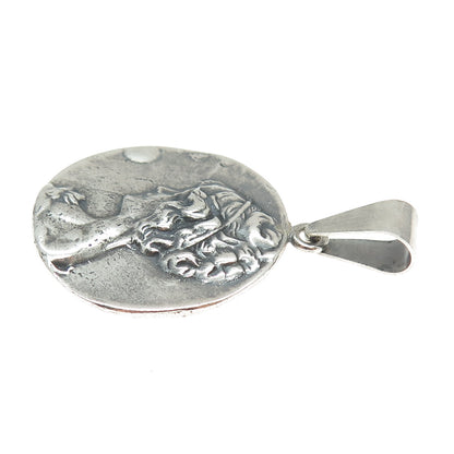 925 Sterling Silver Vintage Victorian Lady Oxidized Round Pendant