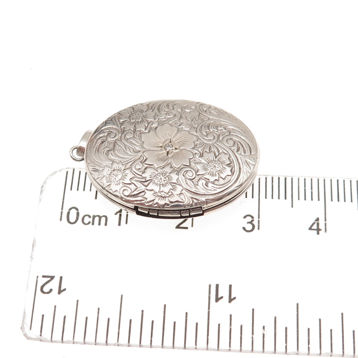 Tru-Kay Sterling Silver Vintage Real Diamond Accent Floral Locket Charm Pendant
