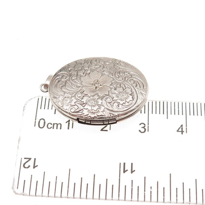 Tru-Kay Sterling Silver Vintage Real Diamond Accent Floral Locket Charm Pendant