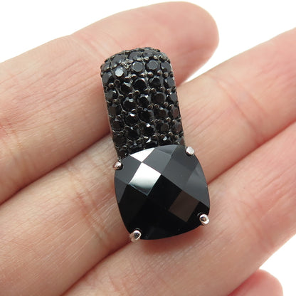 925 Sterling Silver Real Round & Cushion-Cut Black Spinel Slide Pendant