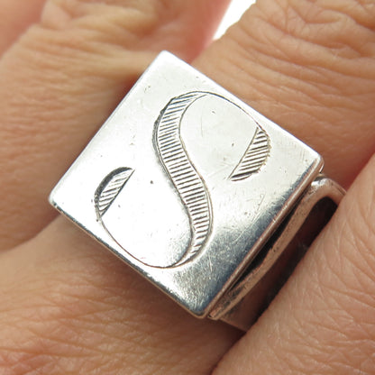 925 Sterling Silver Vintage Engraved Letter "S" Adjustable Ring Size 10