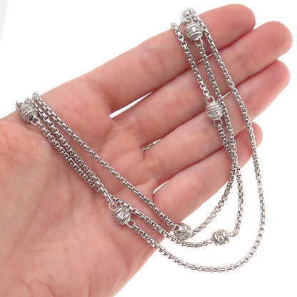 JUDITH RIPKA Sterling Silver C Z Station Round Box 3-Strand Chain Necklace 18"