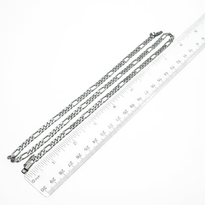 925 Sterling Silver Vintage Figaro Chain Oxidized Necklace 24"