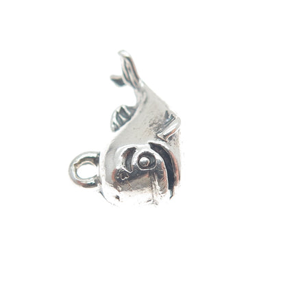 925 Sterling Silver Vintage Baby Whale Oxidized Minimalist 3D Charm Pendant