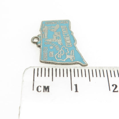 925 Sterling Silver Vintage Enamel Connecticut State Map Charm Pendant