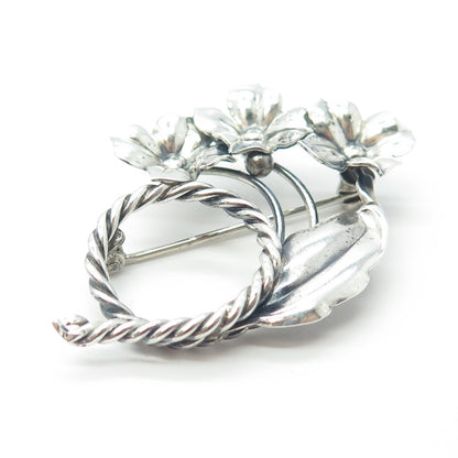 925 Sterling Silver Antique Art Deco Floral Blossom Pin Brooch