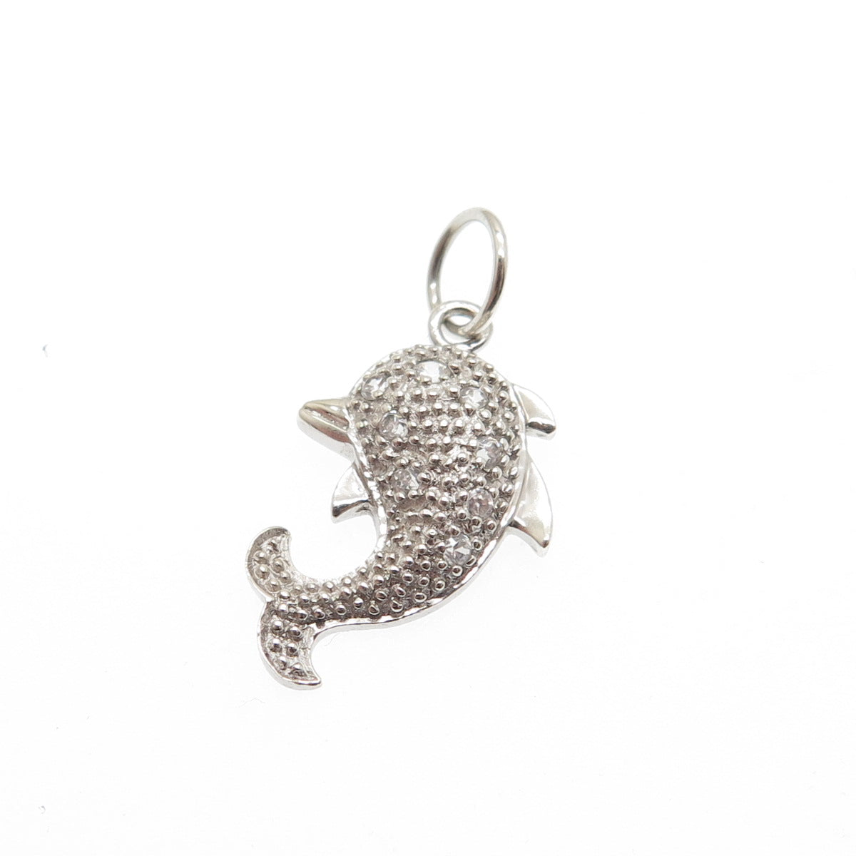 925 Sterling Silver Round-Cut C Z Dolphin Minimalist Charm Pendant