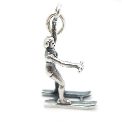 925 Sterling Silver Antique Art Deco Female Waterskier Minimalist Charm Pendant