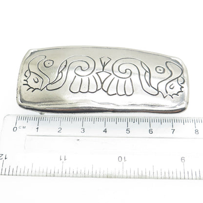 925 Sterling Silver Vintage Engraved Tribal Bird Belt Buckle
