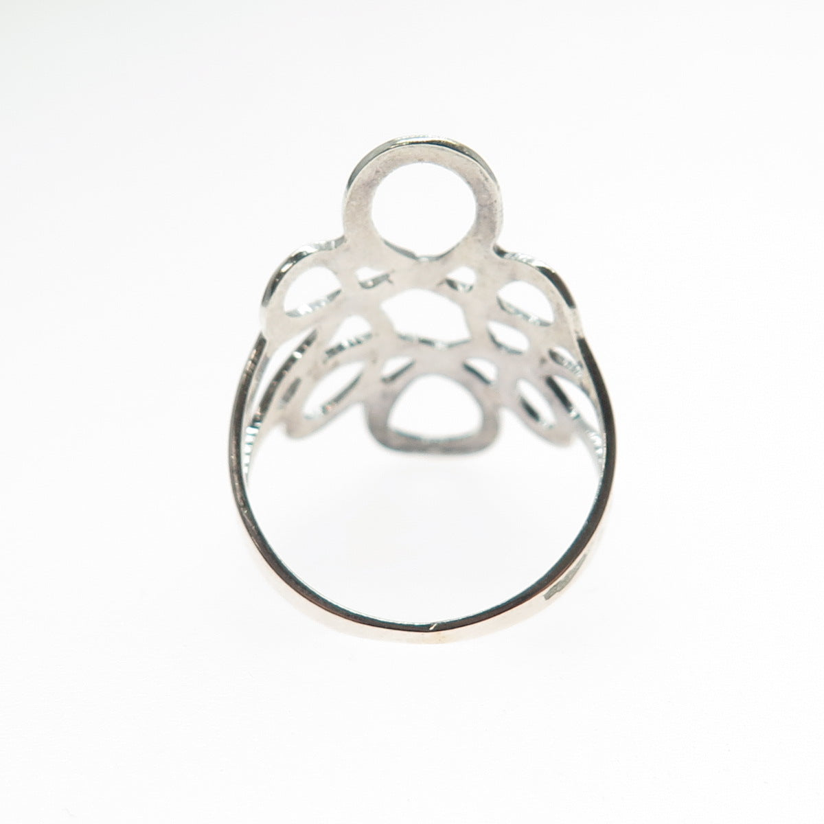 925 Sterling Silver Vintage Mexico Modernist Flower Ring Size 8.25