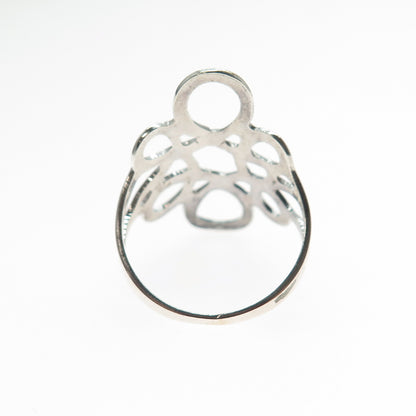 925 Sterling Silver Vintage Mexico Modernist Flower Ring Size 8.25